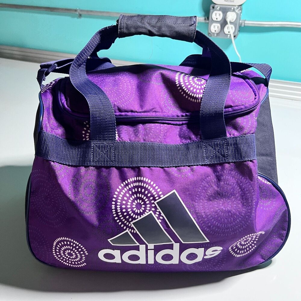adidas Diablo Small Duffel Gym Bag Purple Black Shoulder Strap Womens Sports Bag